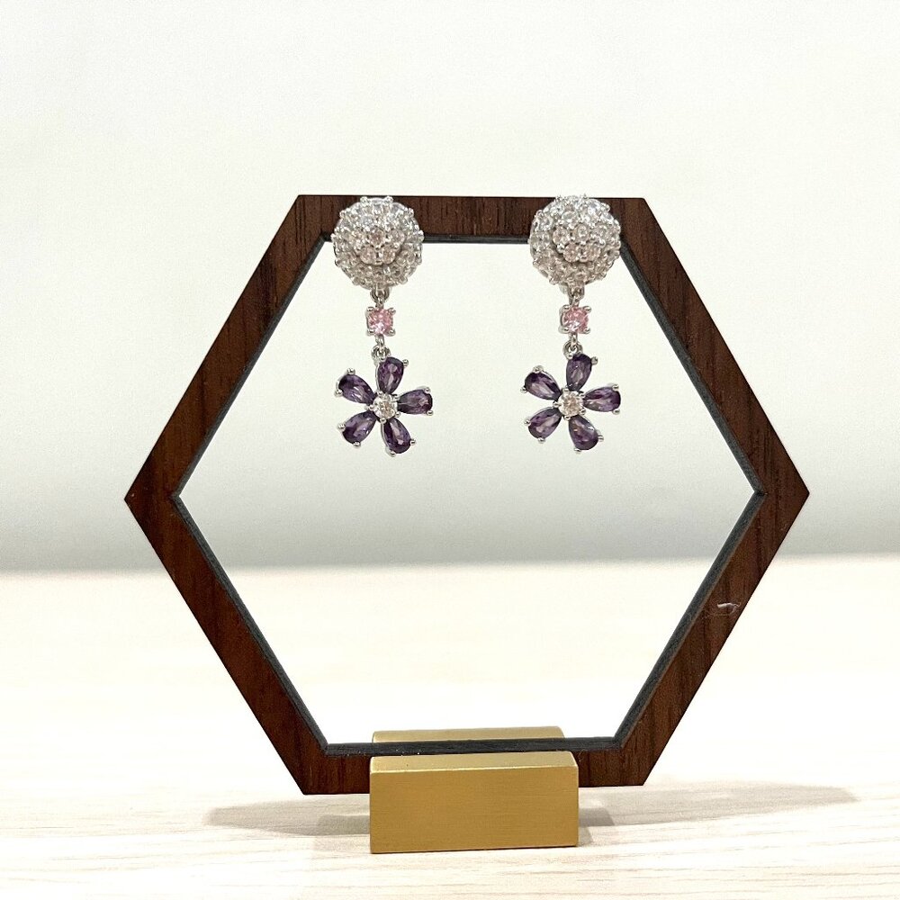 Amethyst Earrings with 5A Grade Cubic Zirconia Rhodium Plated Sterling Silver